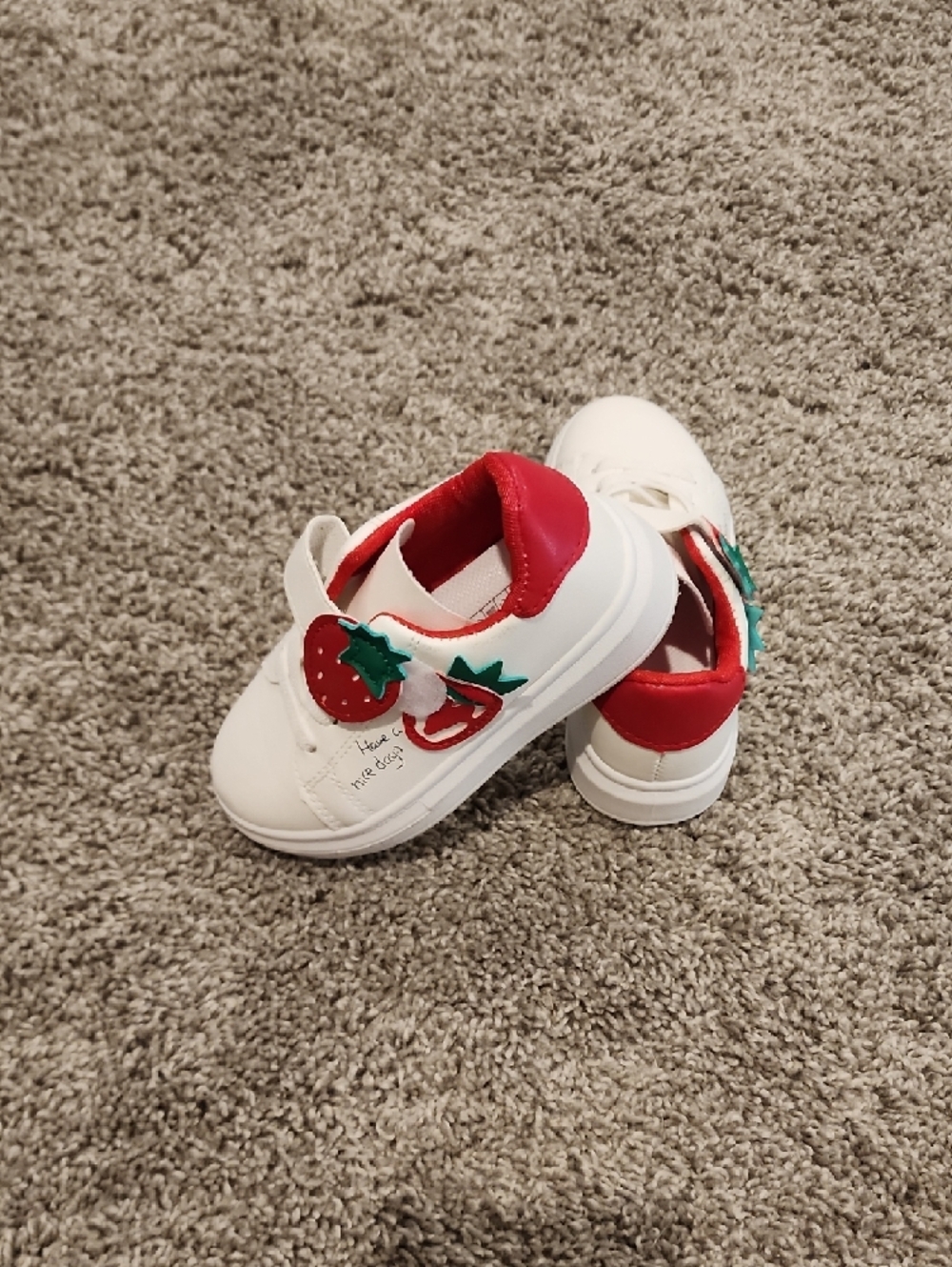 Kids White Sneakers with Red Strawberry Accent - Picture 2 of 3